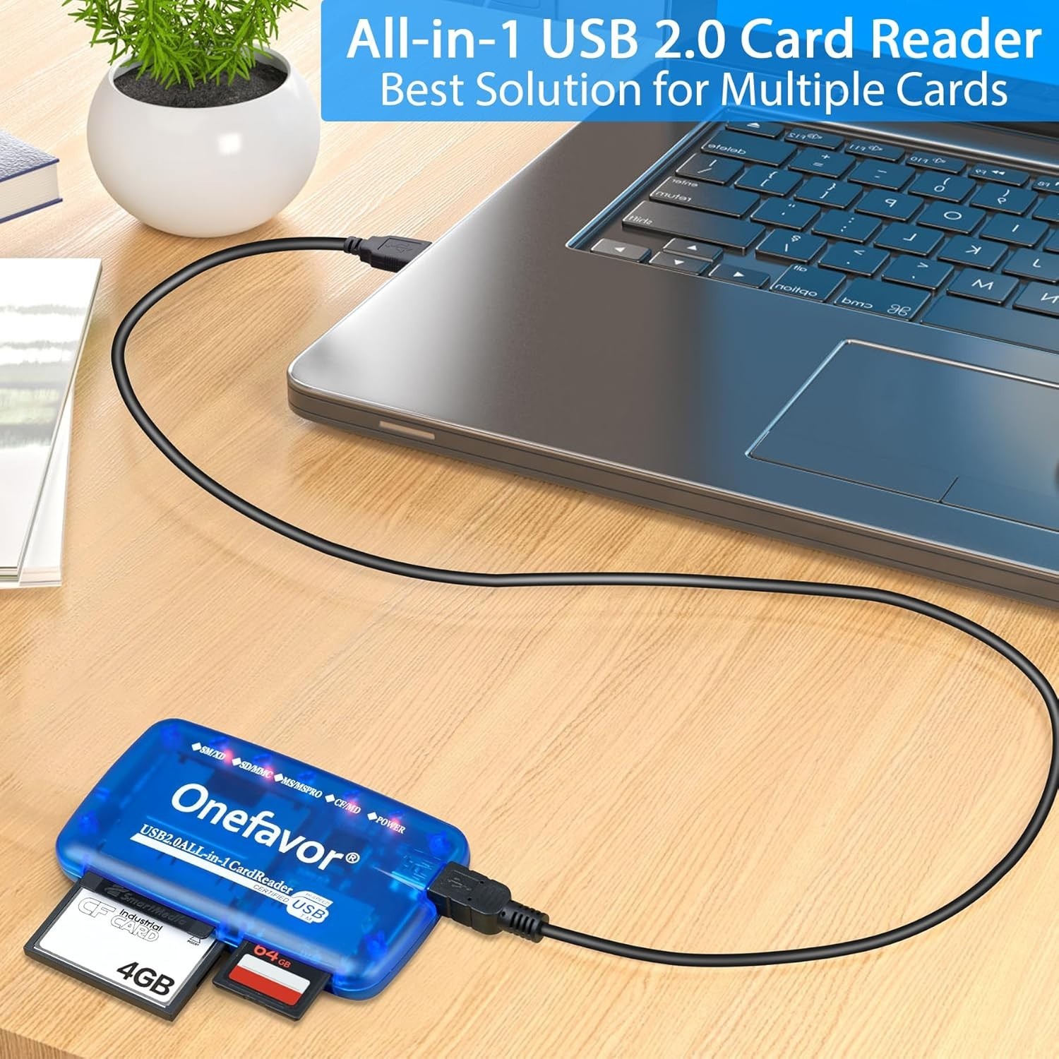 Compact USB Multi Card Adapter - Fast Data Transfer for SD, CF, MMC, MS Cards