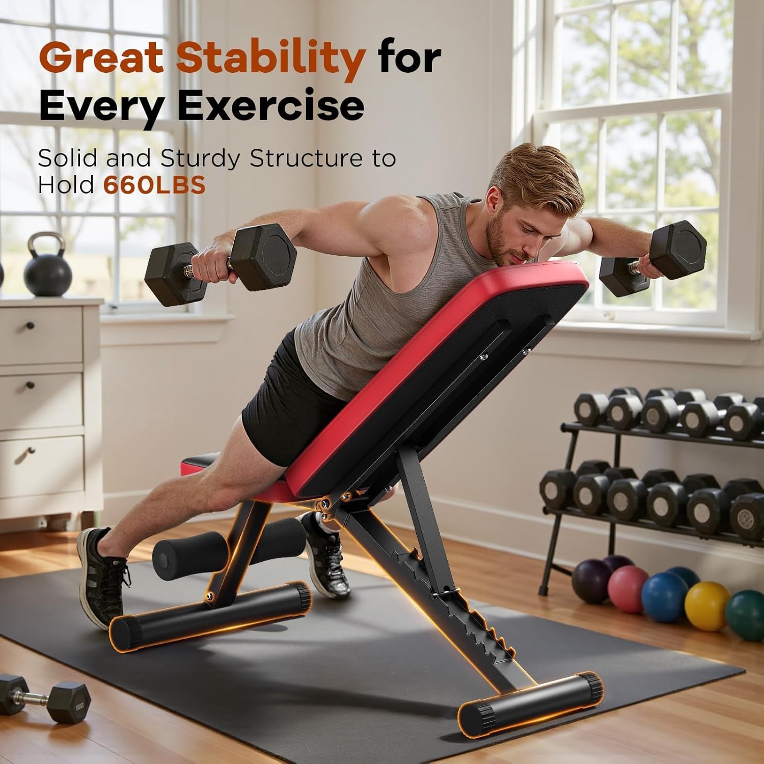 Adjustable Weight Bench for Home Gym, 660LBS Capacity Workout Bench with 8 Backr