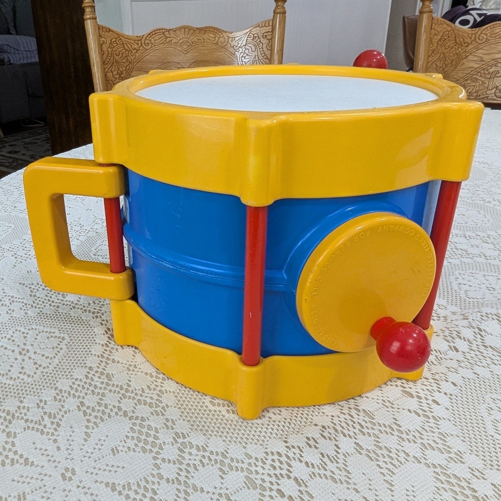 Little Tikes Tap-a-Tune Drum Blue Yellow Red Plastic Toy with Drumstick