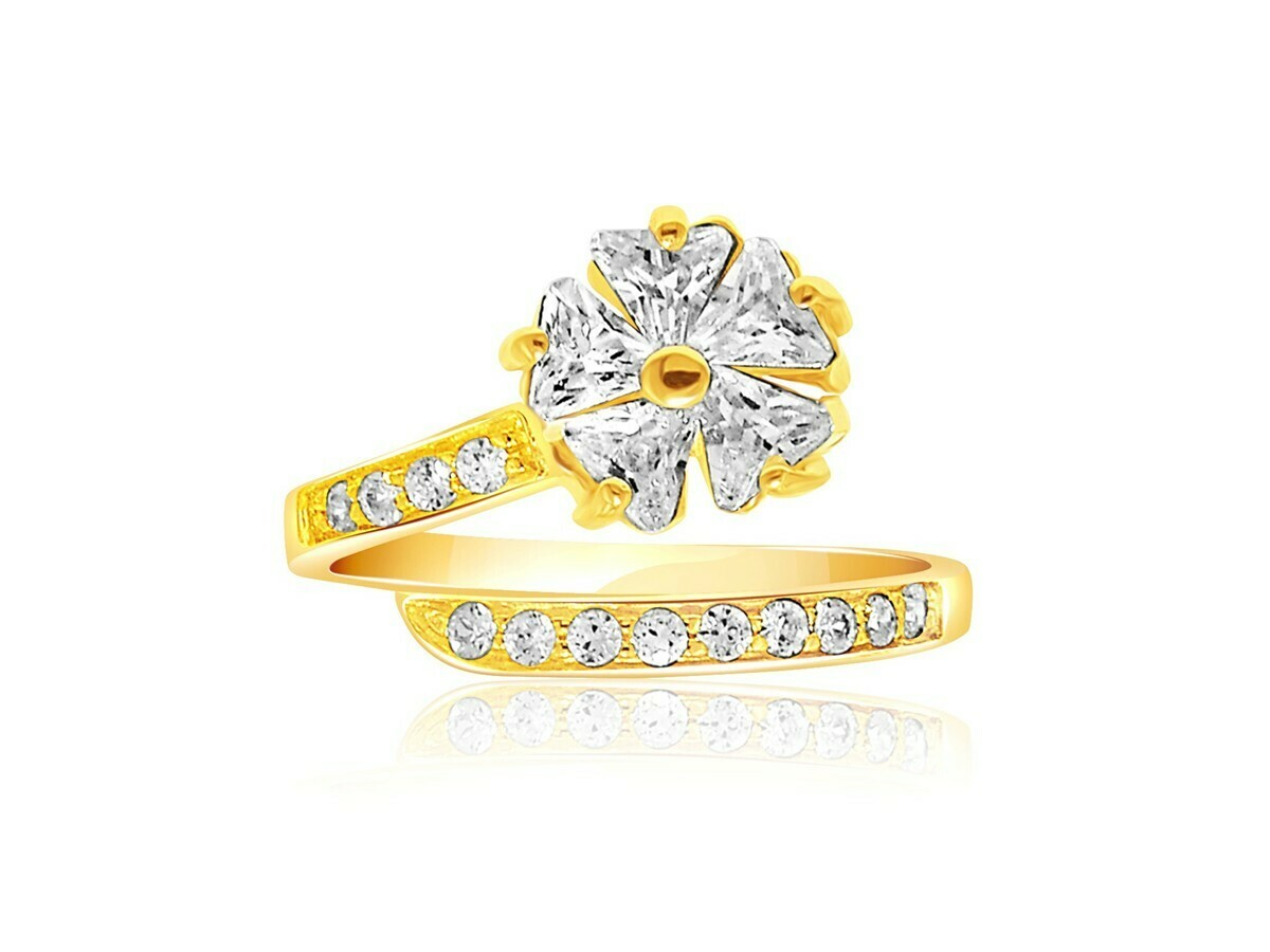 FLORAL TOE RING WITH CUBIC ZIRCONIA CZ ACCENTS IN REAL 14K YELLOW GOLD
