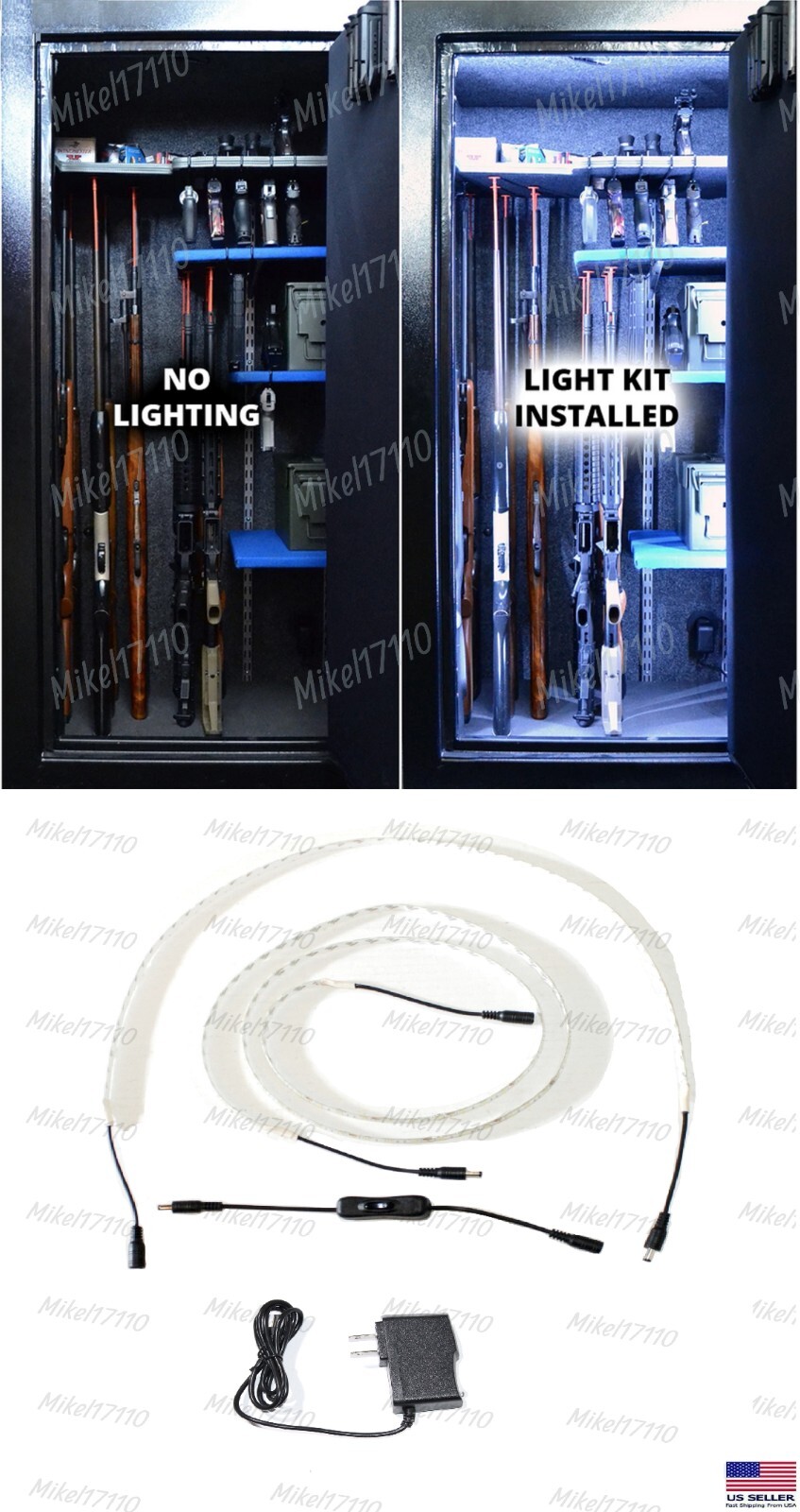 60" x 30" Gun Safe Light Kit / 110v Powered  Bright White LED Ribbon