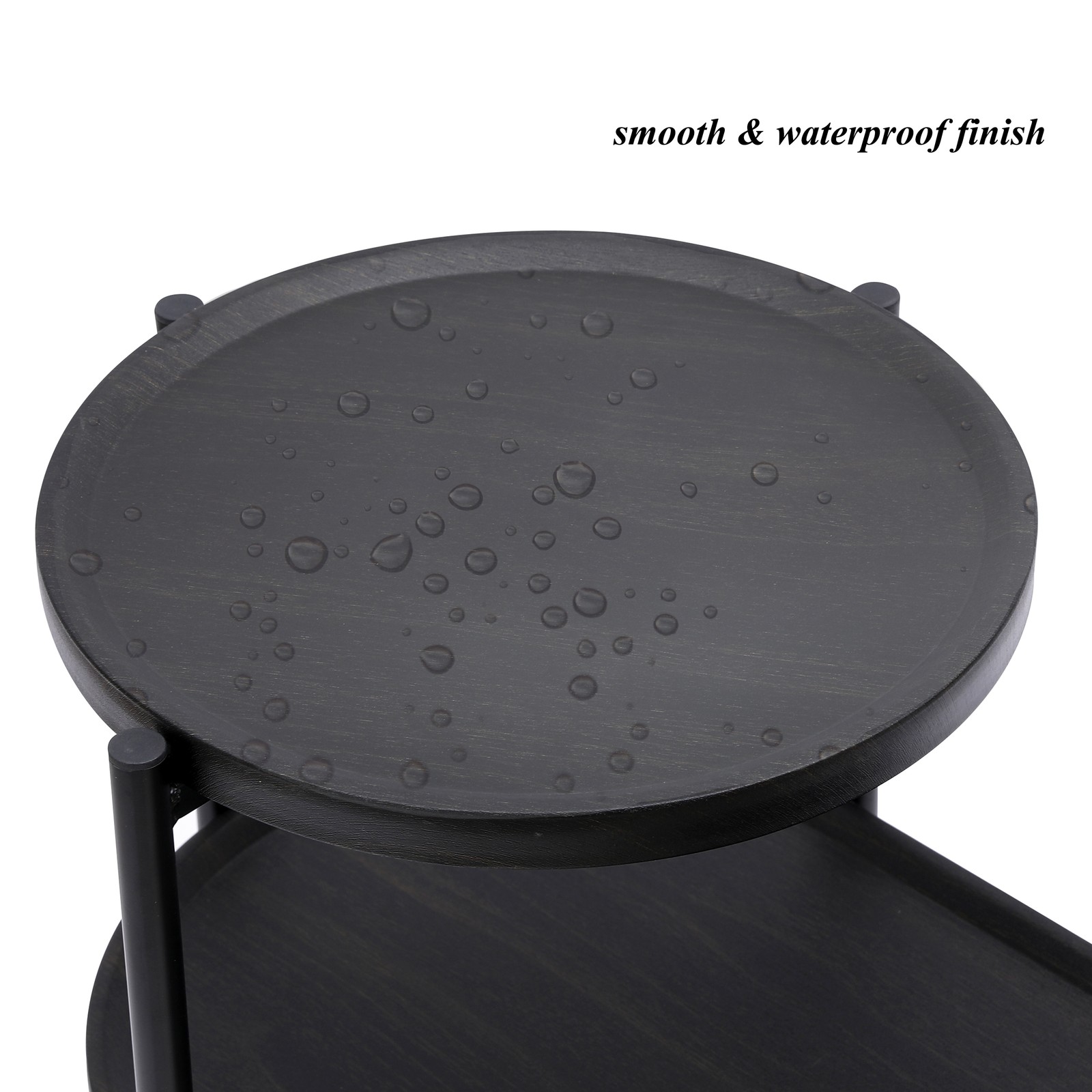 Round Coffee Table with Storage Tray 2 Tier End Tables Wooden Small Side Table