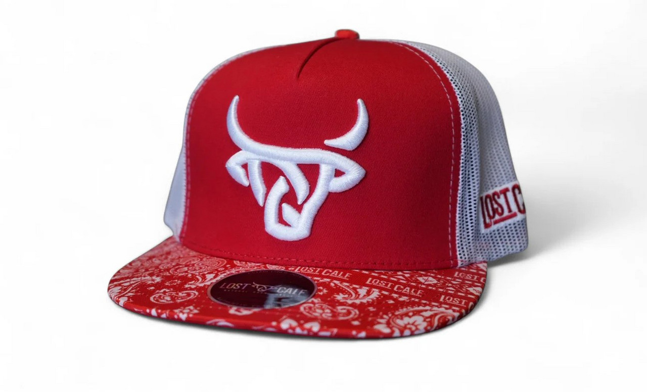 Lost Calf Red Bandana Flat 3D Logo - Hats Cap - Red Bandana Flat