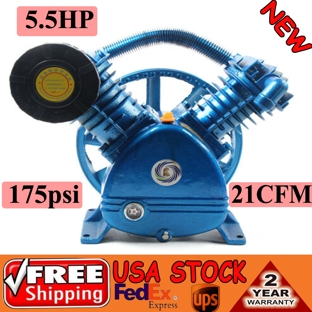 5HP 175 PSI Air Compressor Pump Motor Head Double Stage V-Style 2-Cylinder