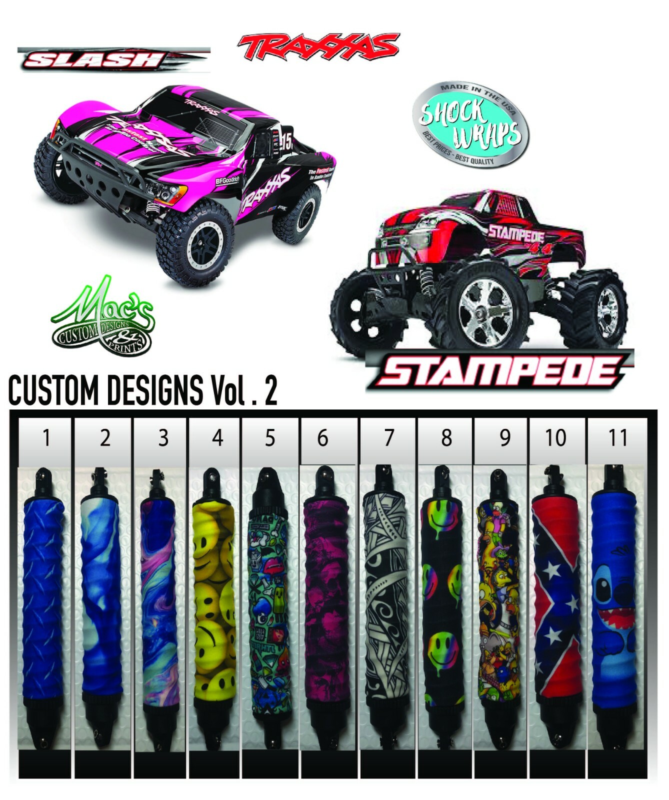 1/10 RC Shock Covers - *FITS* Rustler, Stampede, Slash, Vortex, Granite, senton