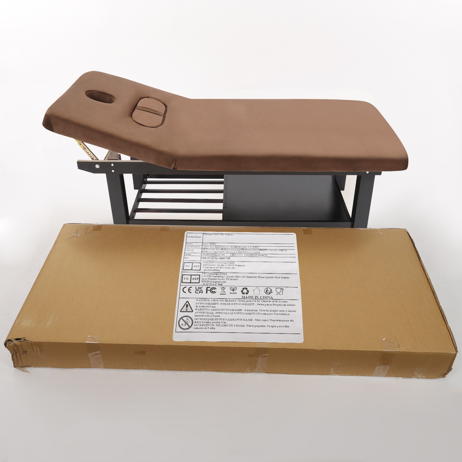 Stationary Massage Table Solid Wood Massage Table Spa Bed 75"x 31.5" Brown