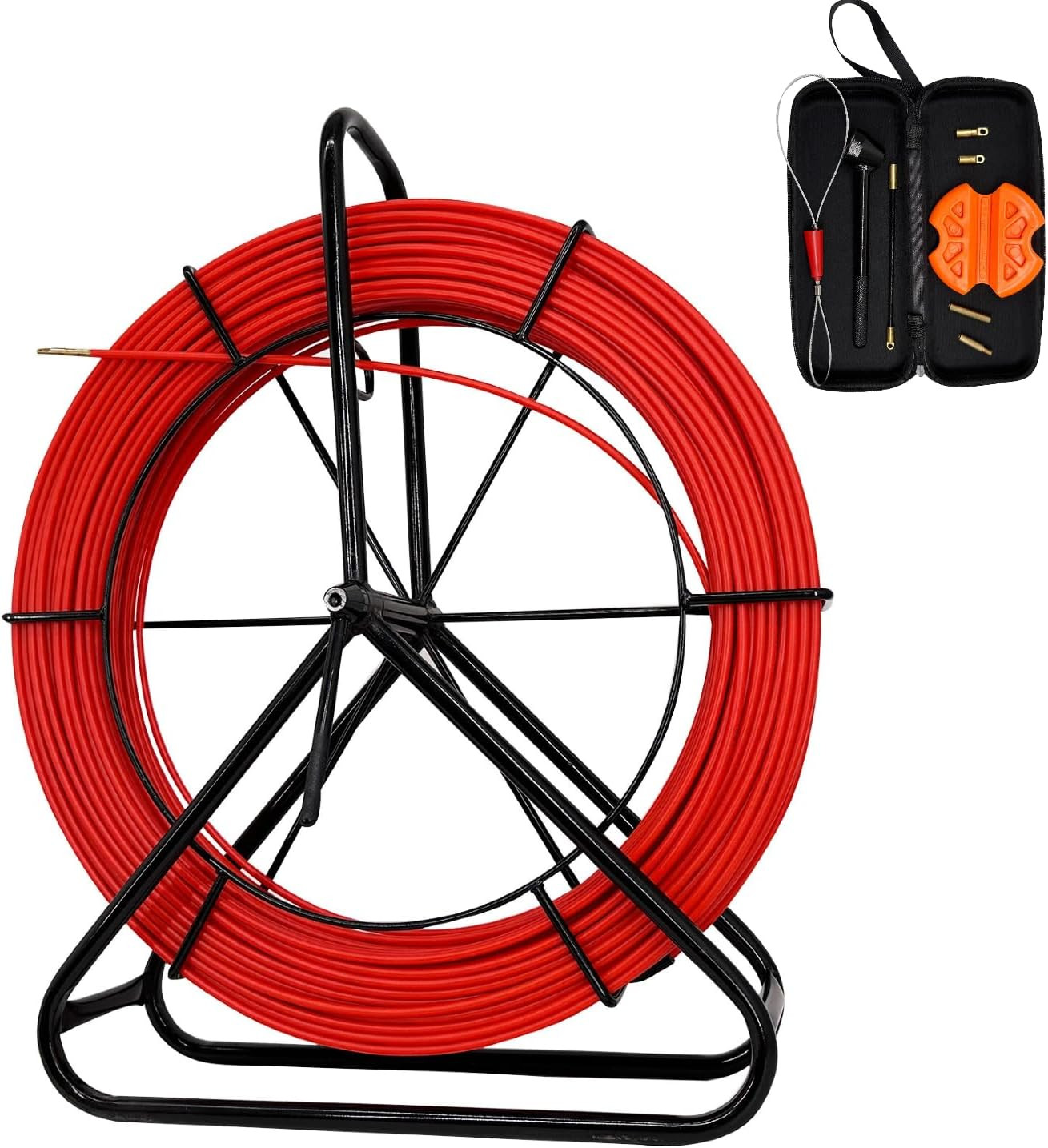 6MM 500FT Fish Tape Fiberglass Reel Stand Duct Rodder Cable Puller Rod Continuou