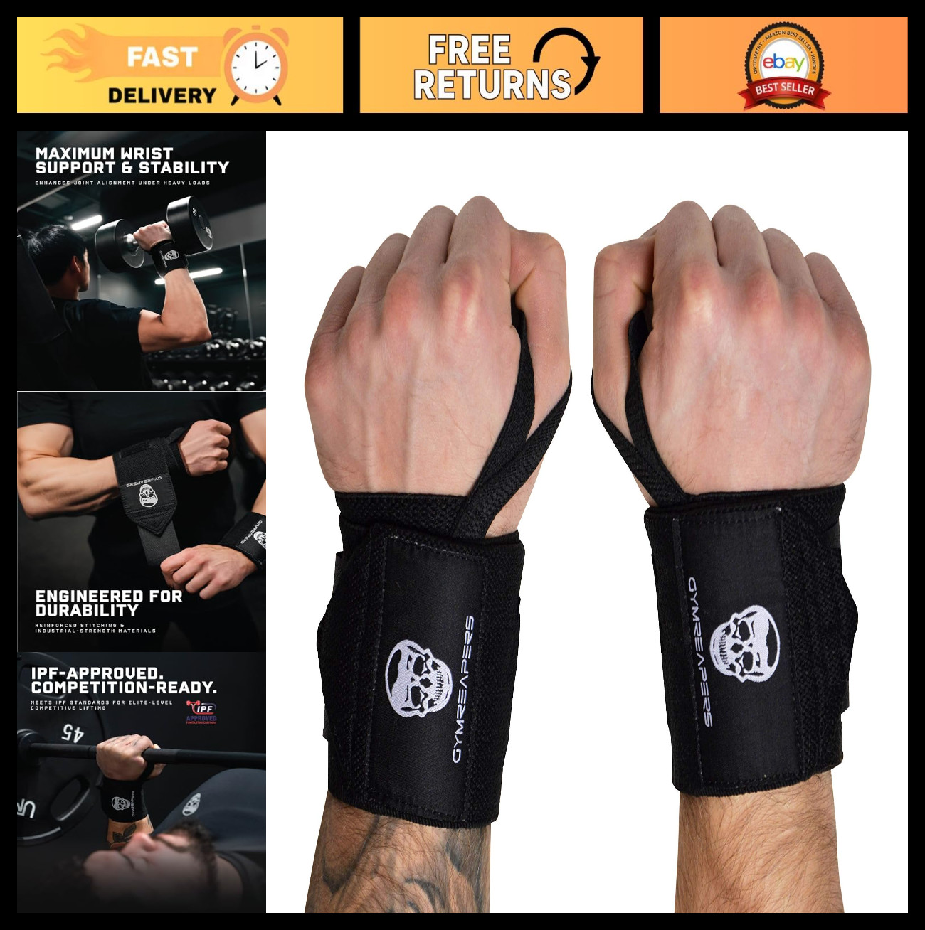 Professional Weightlifting Wrist Wraps 18" - Heavy Duty Support for Powerlifting