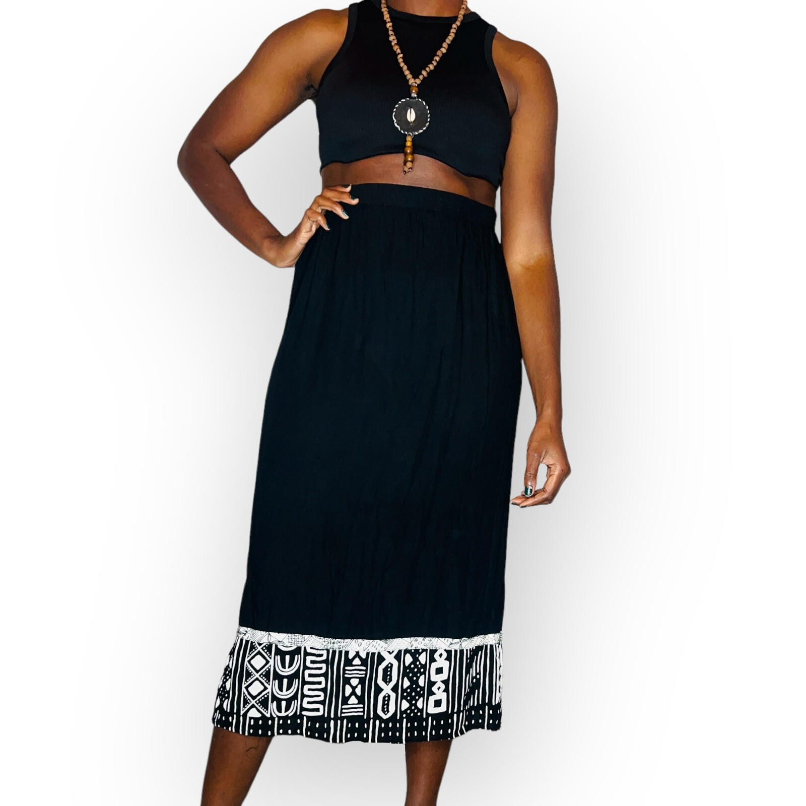 Vintage Black Skirt with Black & White Tribal Print Boarder