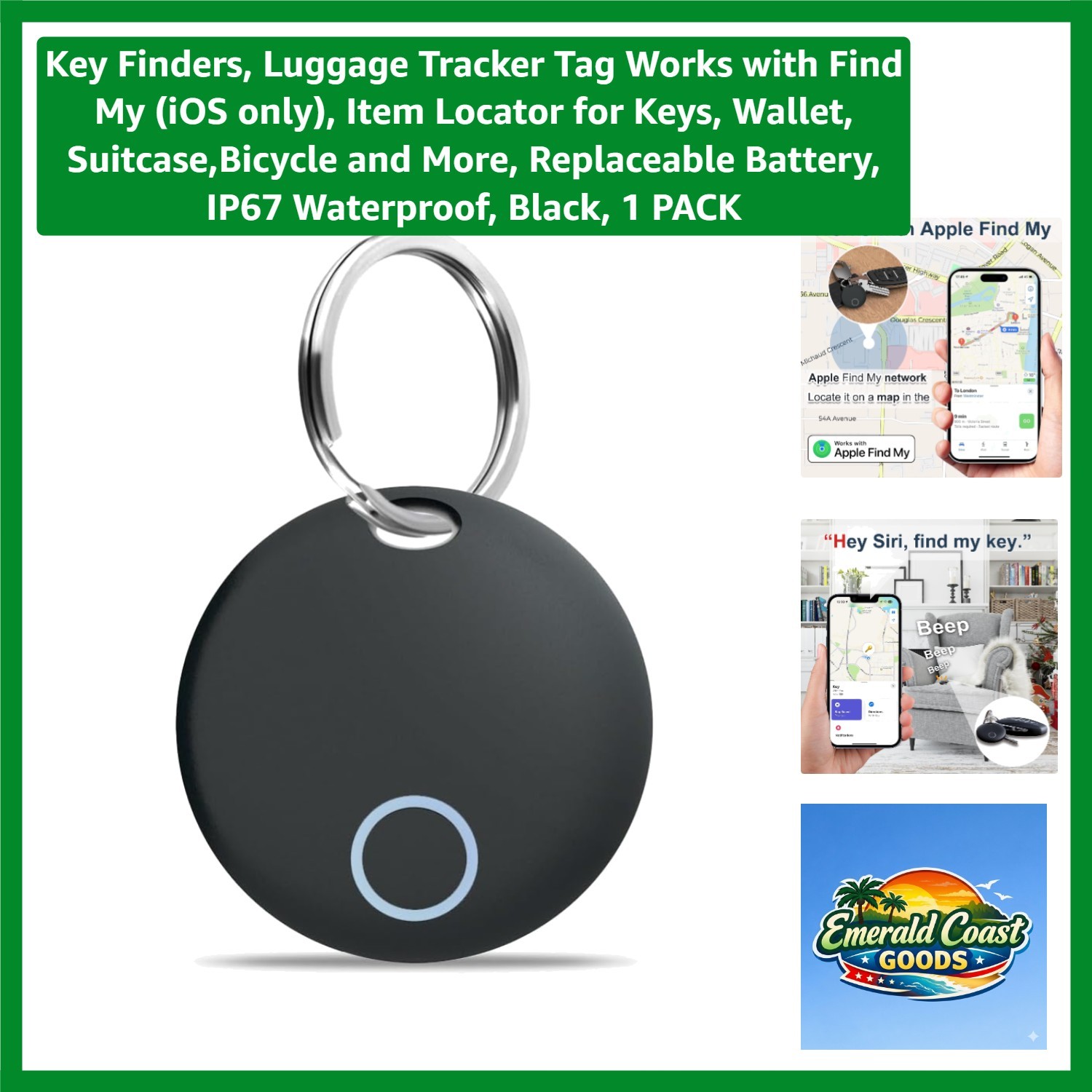 Waterproof Item Locator Tag for Keys and Luggage - Includes CR2032 Battery