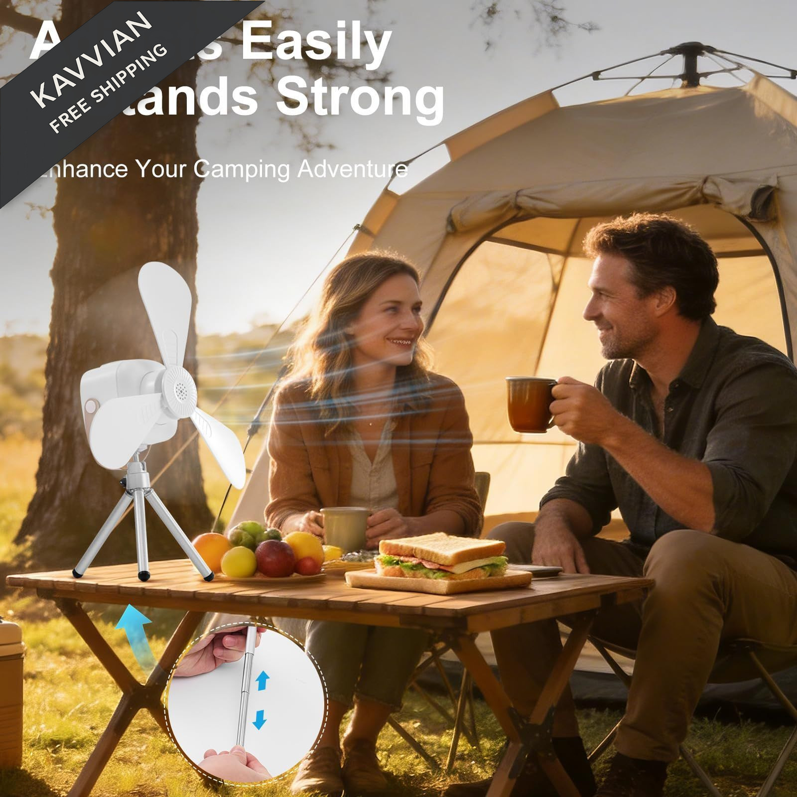 Liomus Portable Camping Fan with Lights,LED Hanging Ceiling Medium, White