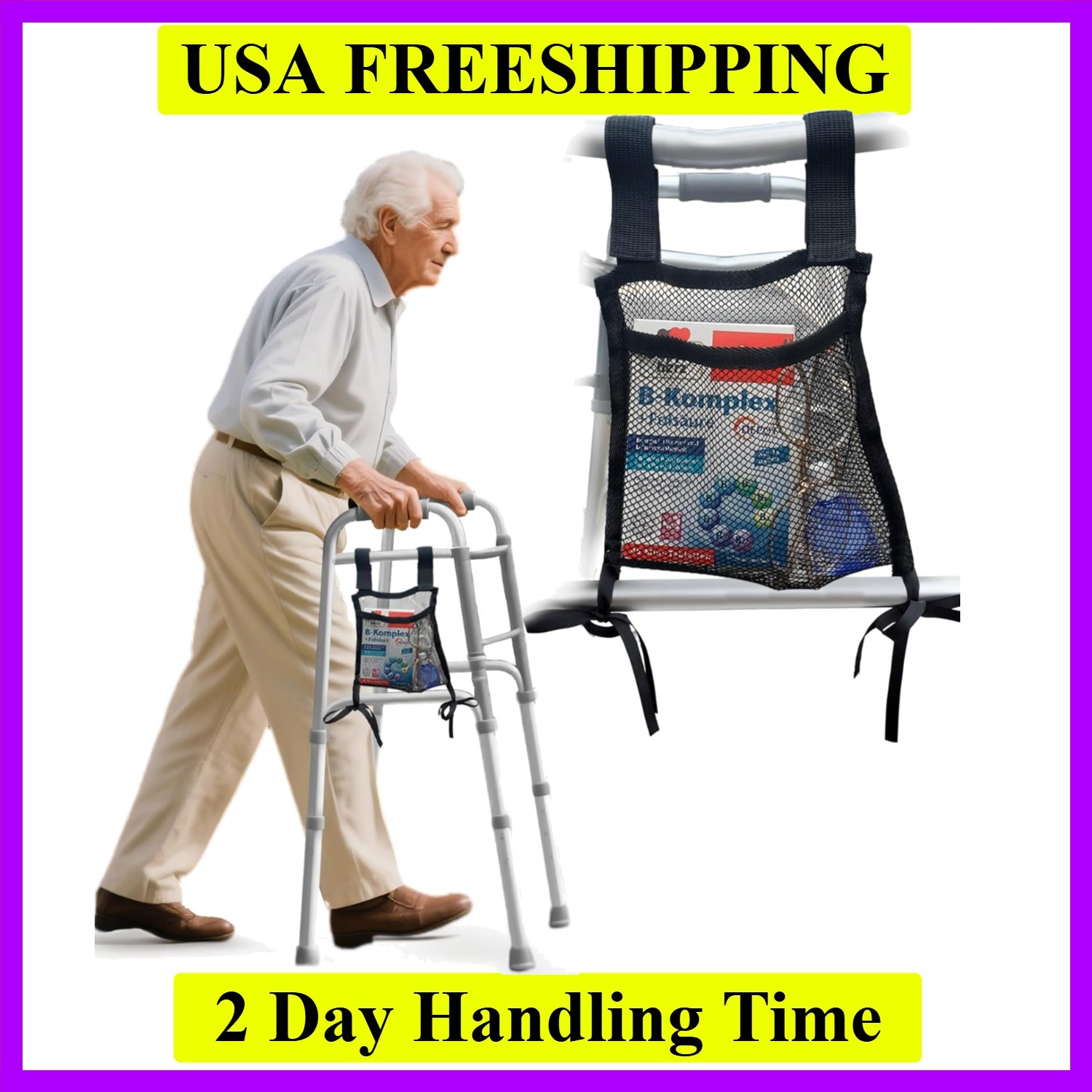 Walker Side Bag, Lightweight Folding Walkers Accessories Pouch, Side Walker B...