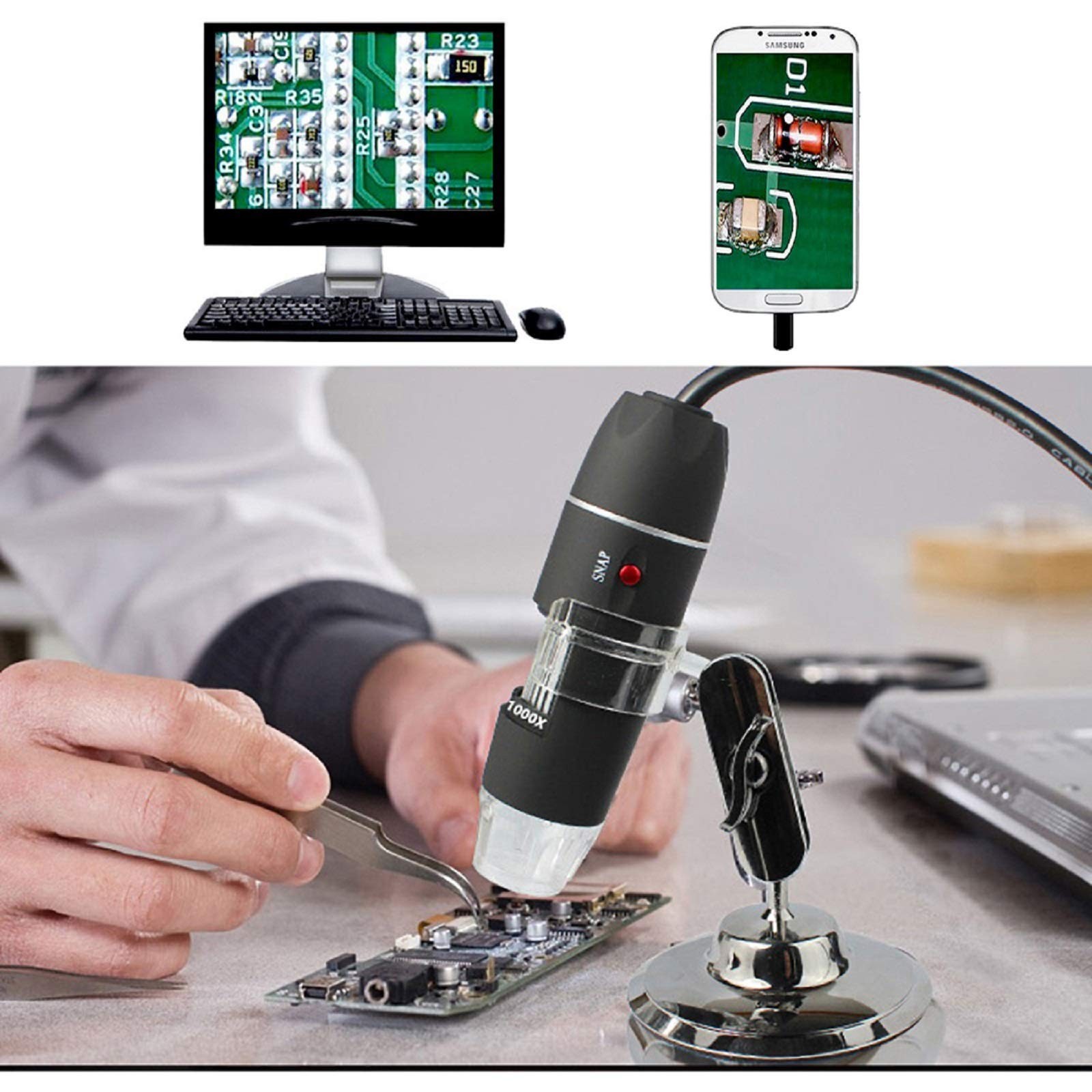 USB Digital Microscope 40X to 1000X, 8 LED Magnification