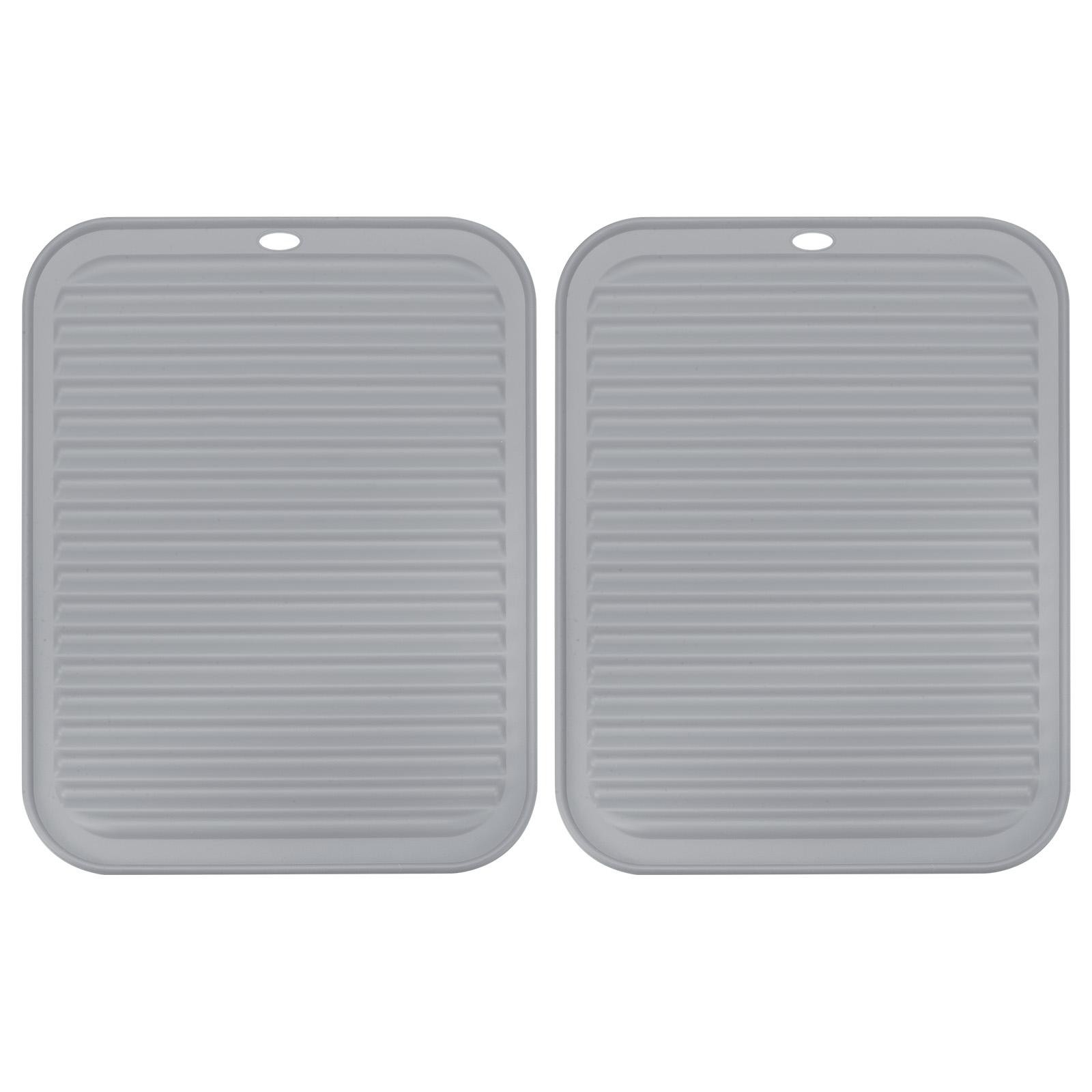 Silicone Dish Drying Mat Set, 2 Pcs 12" x 9" Under Sink Drain Pad - Gray