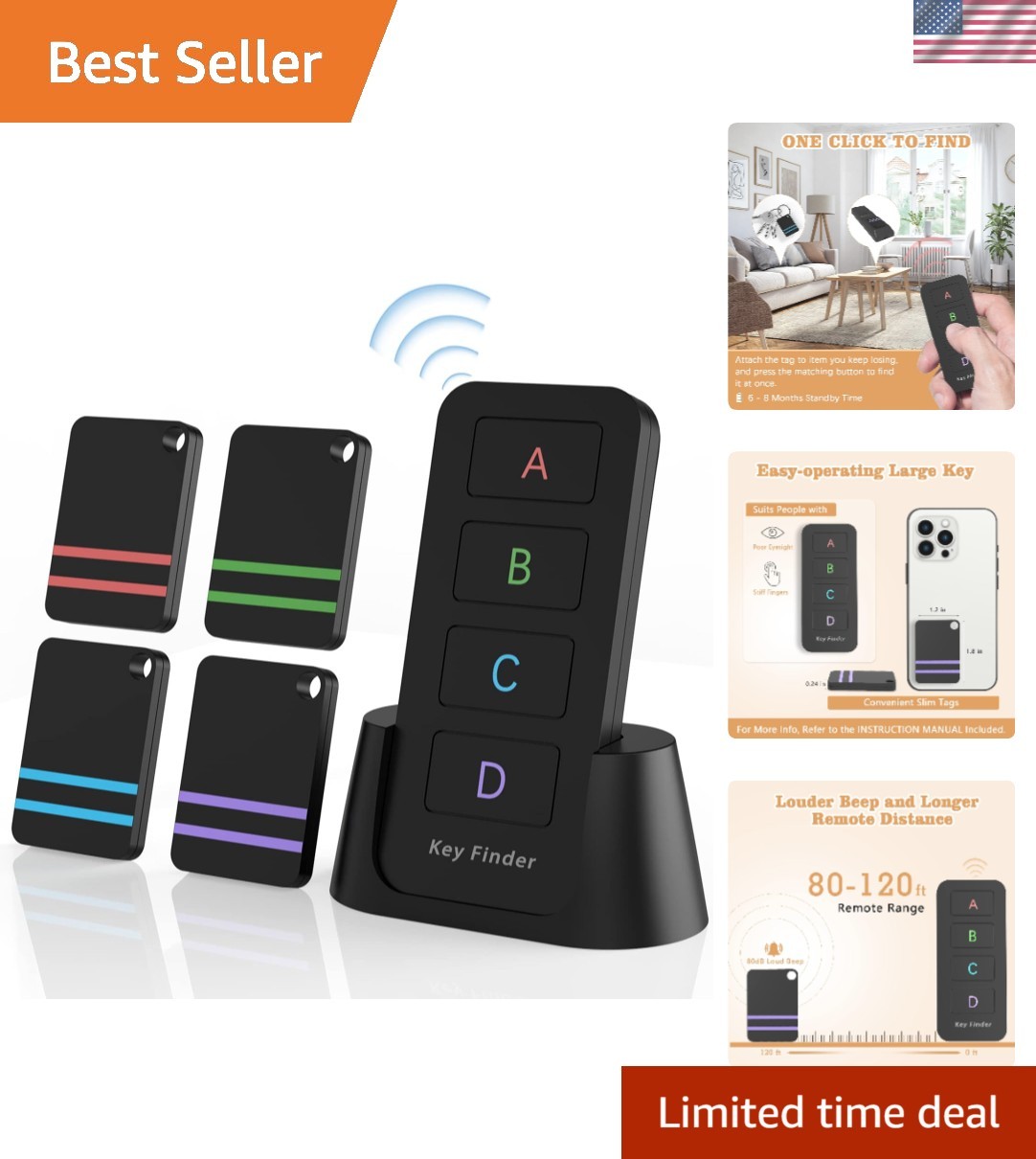 Remote Control Finder, Pack of 4 Find My Keys Device | Stick on Remote Finder...
