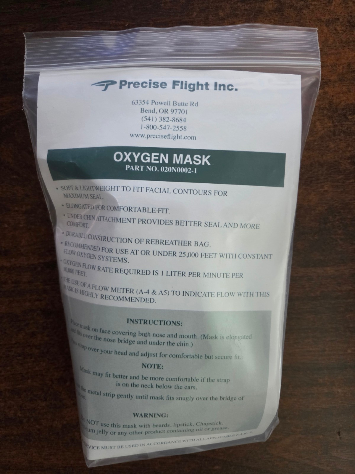 Precise Flight Standard Face Oxygen Mask & Oxymizer Cannula Kit