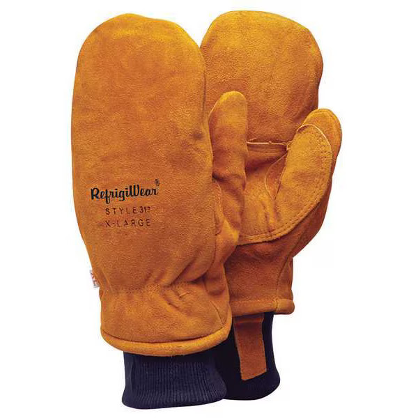 RefrigiWear Unisex Fleece Lined Insulated Cowhide Leather Mittens (Gold Medium)