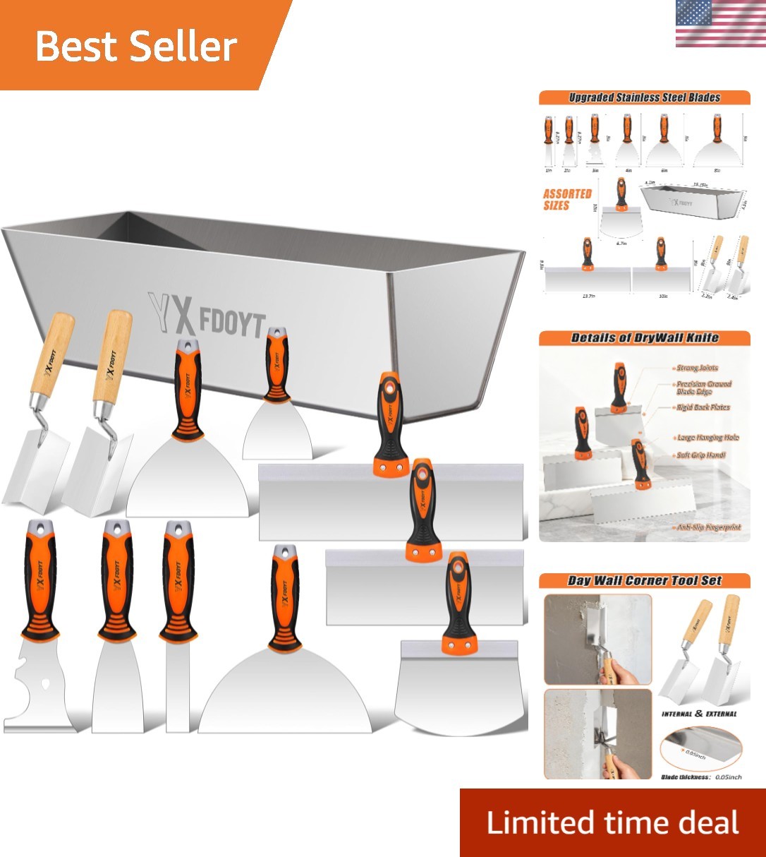 Complete Drywall Repair Kit: 12 Tools Including Taping Knives and Corner Trowels