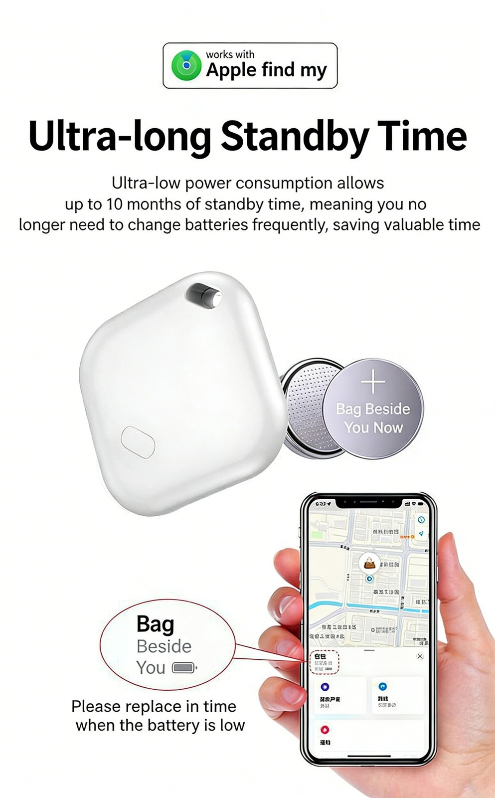 iOS Smart Tag Tracker – IP67 Waterproof Bluetooth Item Finder (White, 1 Pack)