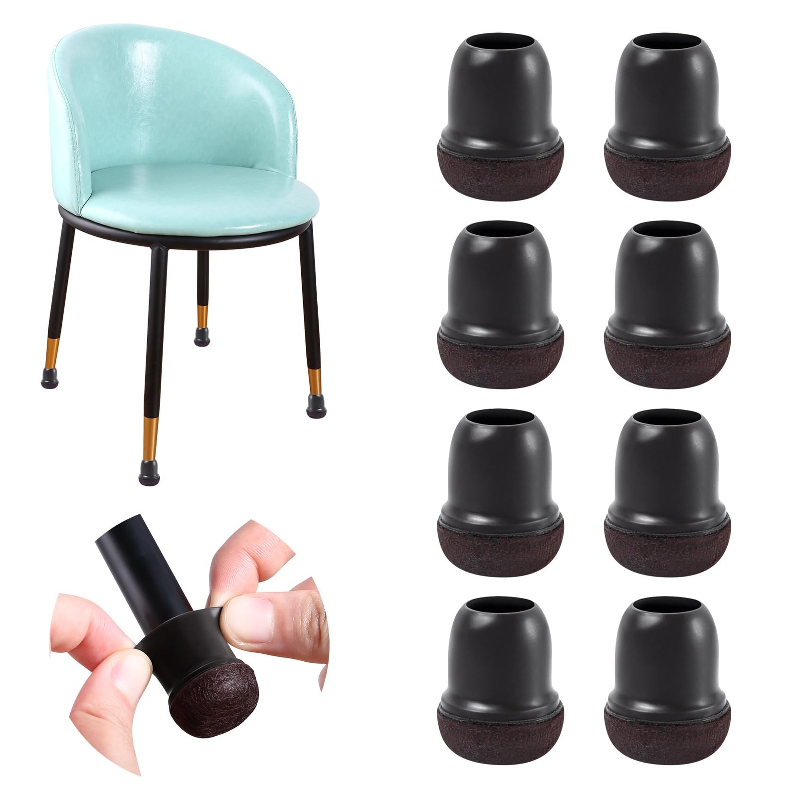Extra Small Chair Leg Floor S-16PCS-(Fit:0.5-0.75 inch)-Black, Black