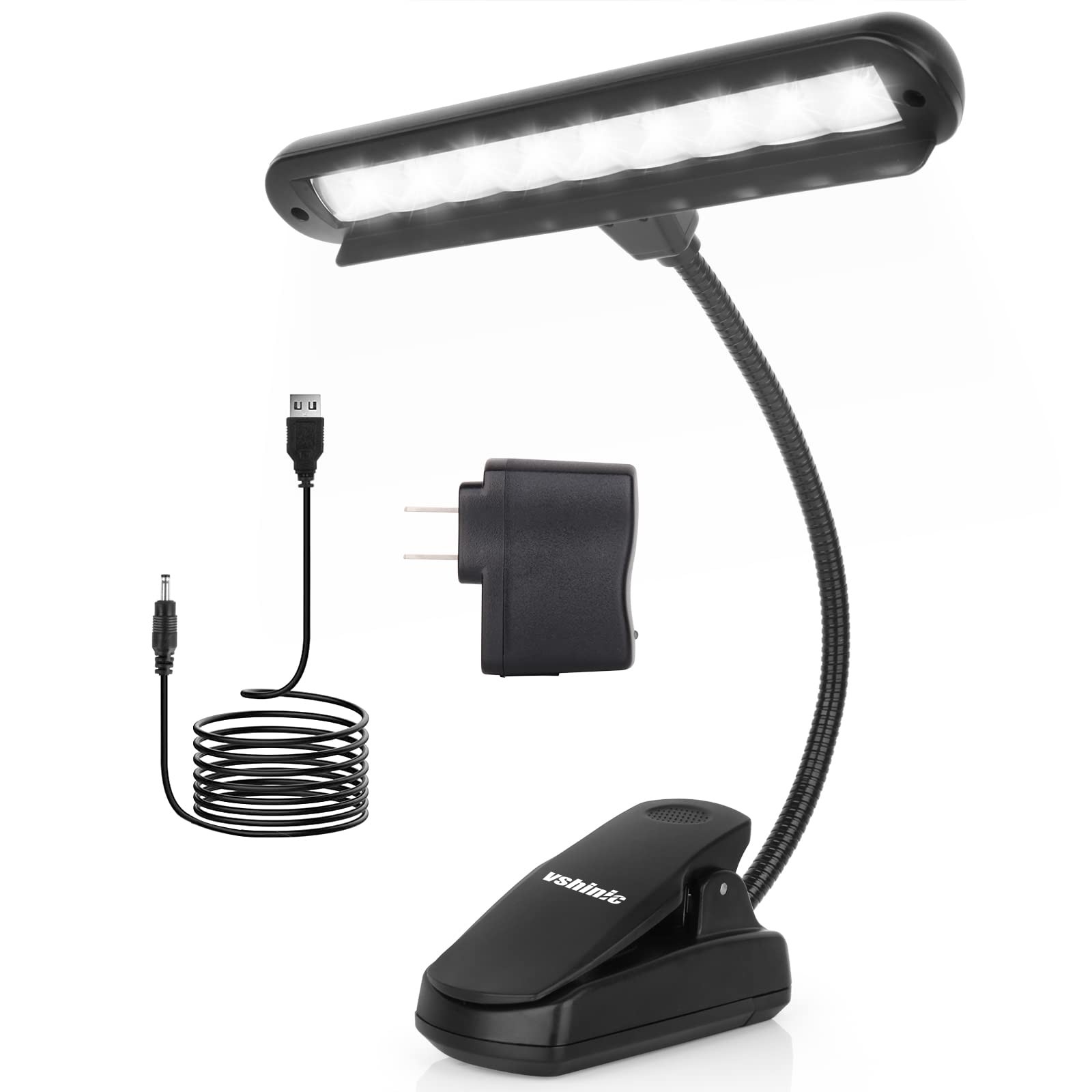 Vshinic Music Stand 10 inches (gooseneck), 1.75 (clip opening), Black