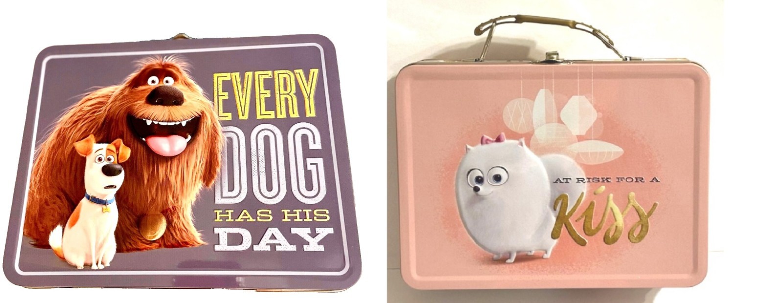 Lot of 2 SECRET LIFE OF PETS TIN LUNCH BOXES retired 2016 size 7.75" dogs cat
