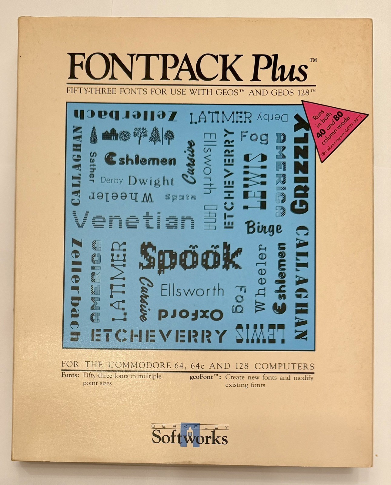 FontPack Plus for Commodore GEOS 64 and GOES 128 40 / 80 column 53 new fonts CIB