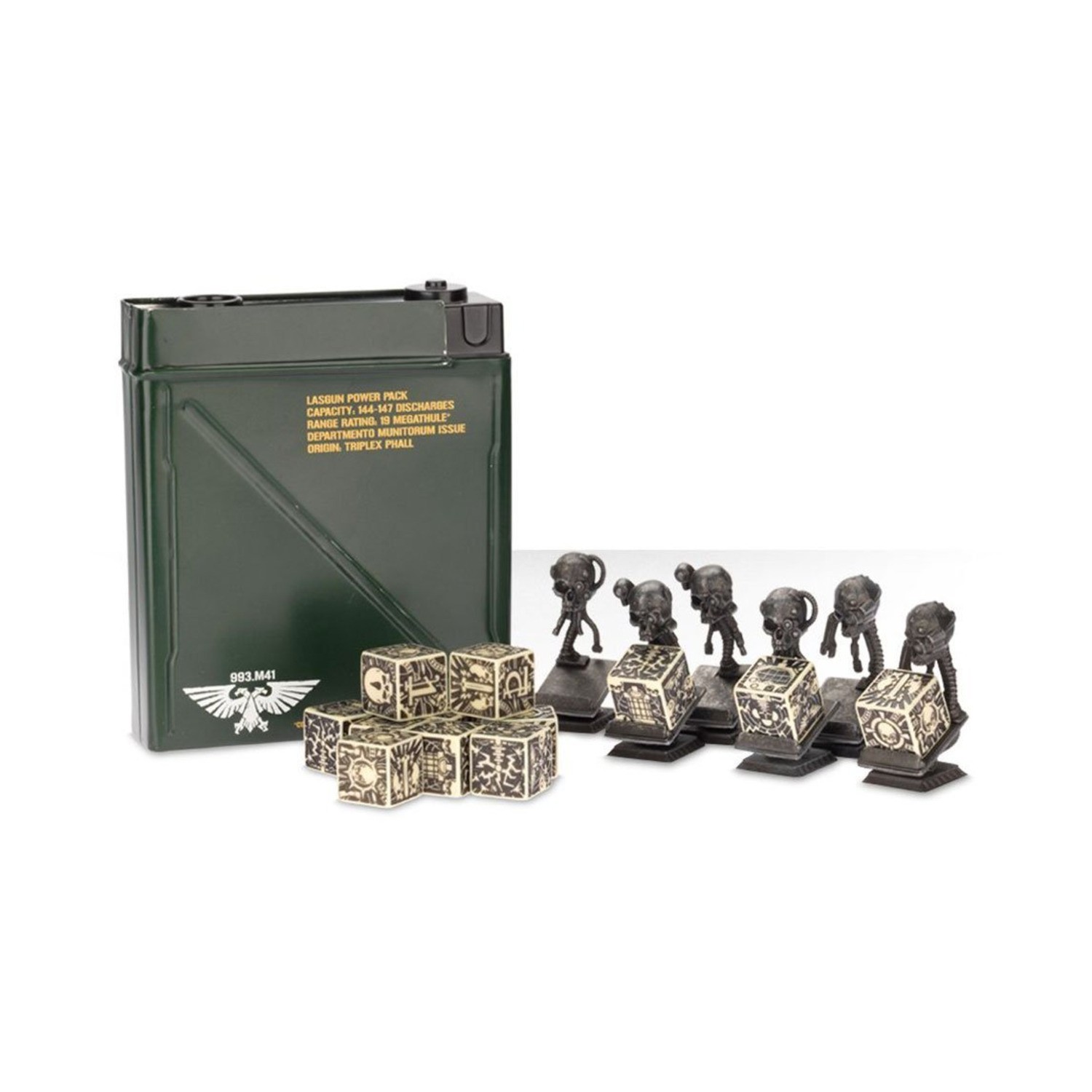GW Warhammer 40K dice Munitorum Battlefield Objectives w/Laspack Tin NM
