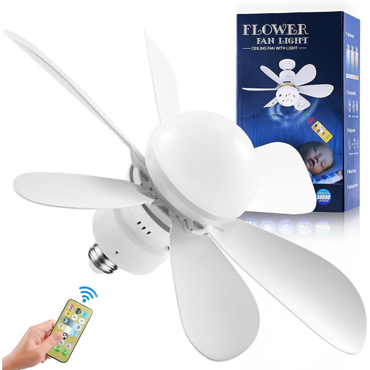 Large Ceiling Fan E27 Socket Fan 30W with Dimmable LED Light Remote Controller