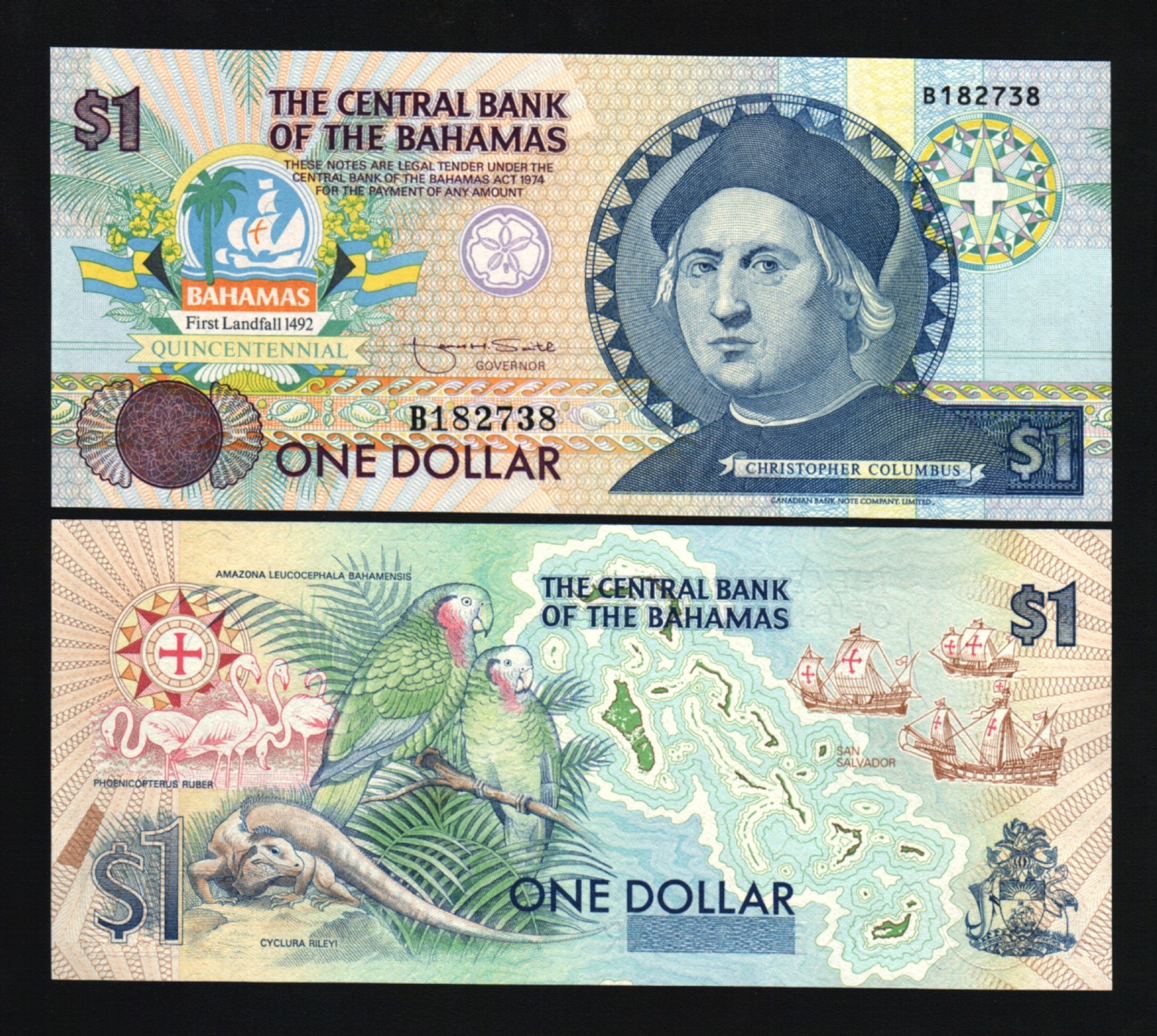 BAHAMAS 1 DOLLAR P-50 1992 x 1 Pcs COLUMBUS SHIP COMMEMORATIVE UNC BANK NOTE