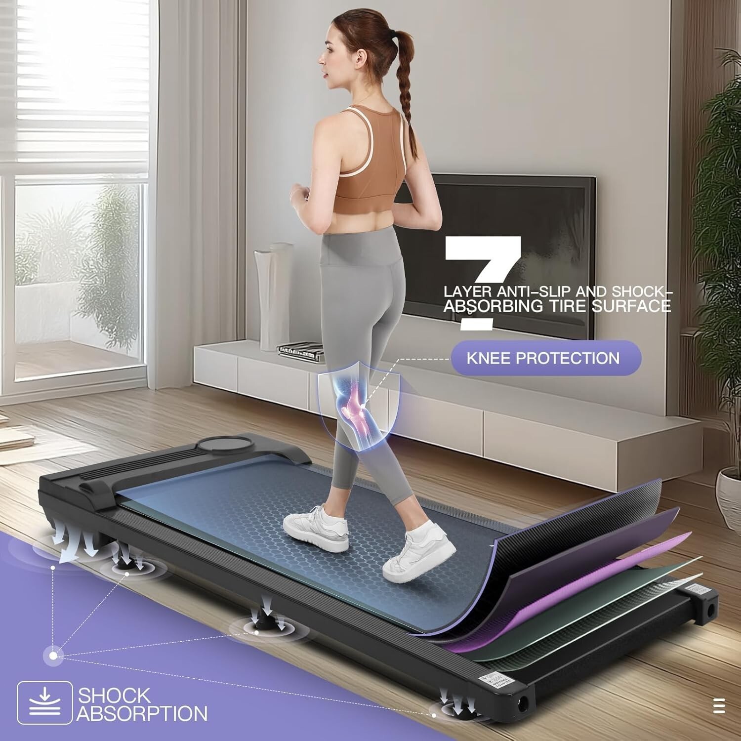 Under Desk Treadmill Compact Running Machine with Remote Control,300lbs Capacity