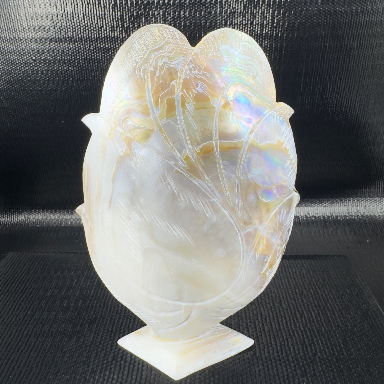 Vintage Mother of Pearl Nautalis Shell Footed Vase Shiny Finish Hand Made Vase