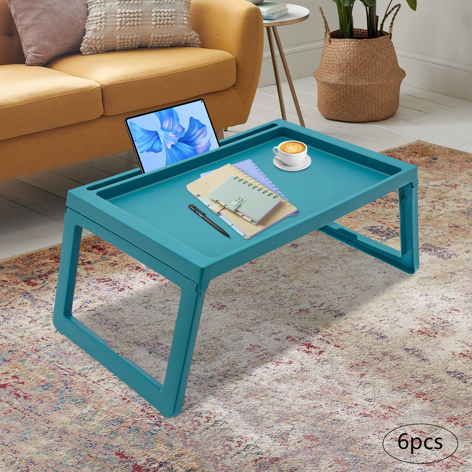 6pcs Lap Desks Blue Tray Folding Table Freestanding Foldable Laptop Desk Modern