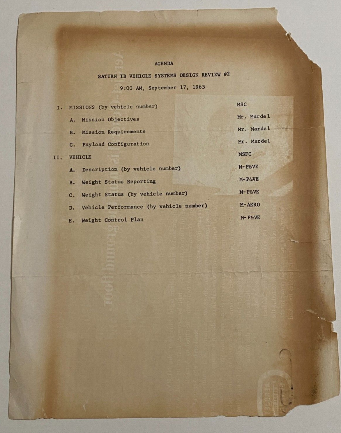 Original Saturn IB Vehicle Systems Design Review Paper 1963, Apollo Vintage -Dmg