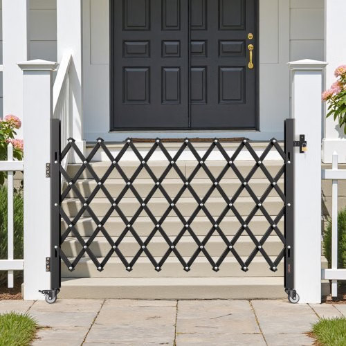 Single Folding Security Gate, Lockable Scissor Gate with 360° Swivel Casters, O