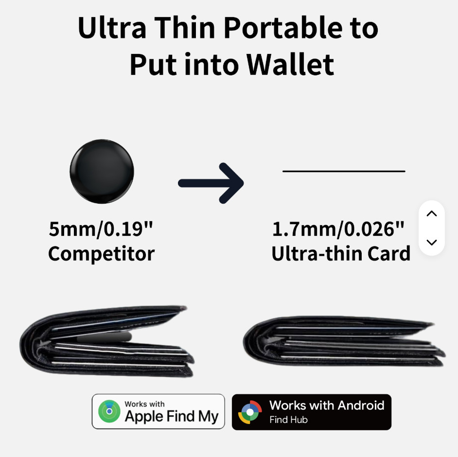 Slim Wallet Tracker Card – Apple Find My & Android Compatible Anti-Lost
