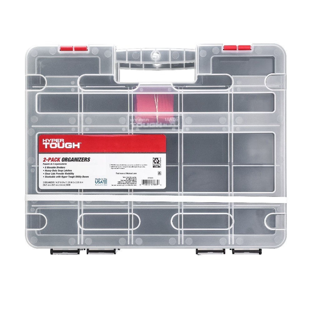 Stackable Plastic Storage Organizer Box with Adjustable Dividers 2-Pack