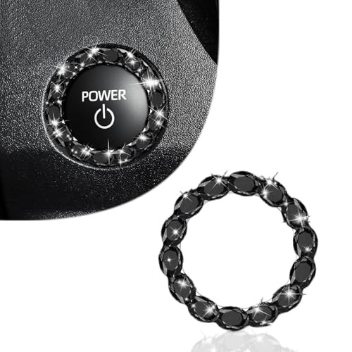 Crystal Rhinestone Car Engine Stop Decoration Ring, Bling Car Button 1 PC Black