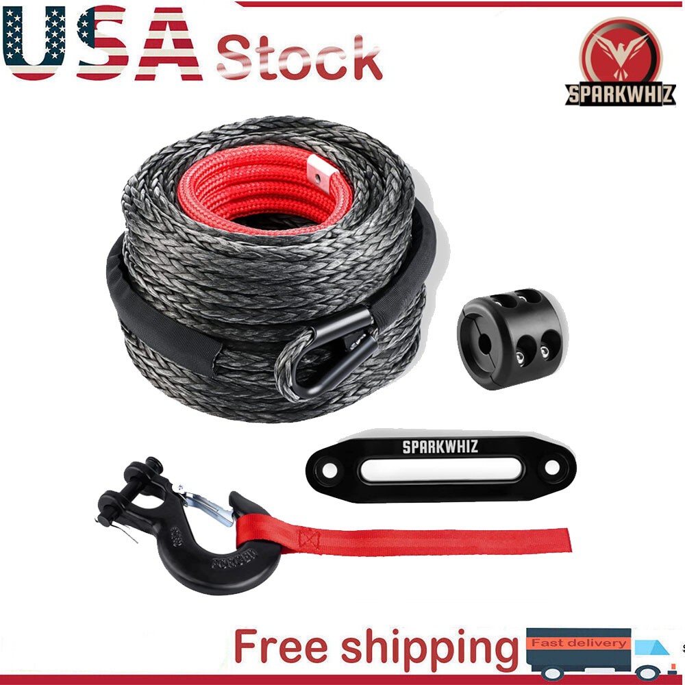 3/8"x100ft 26500LBS Synthetic Winch Rope Winch Line Cable w/Winch Hook for Truck