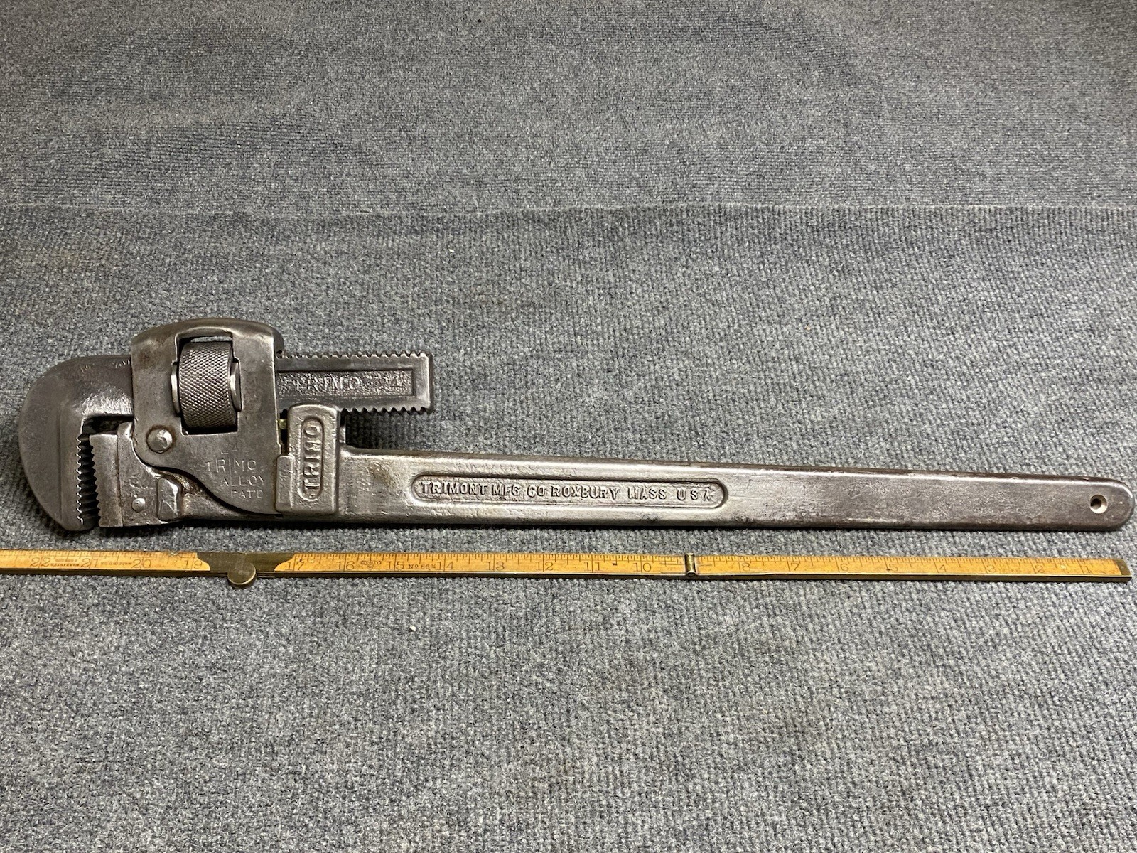 Vintage 24” TRIMO Steel Adjustable Pipe Wrench Pat’D 8-5-18 USA