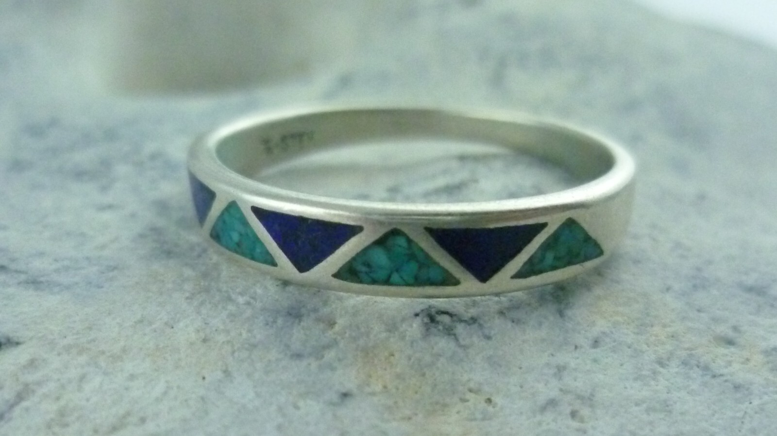 Ring Chip Inlay Lapis Native American Western Jewelry Hopi Navajo 925 Sterling Silver