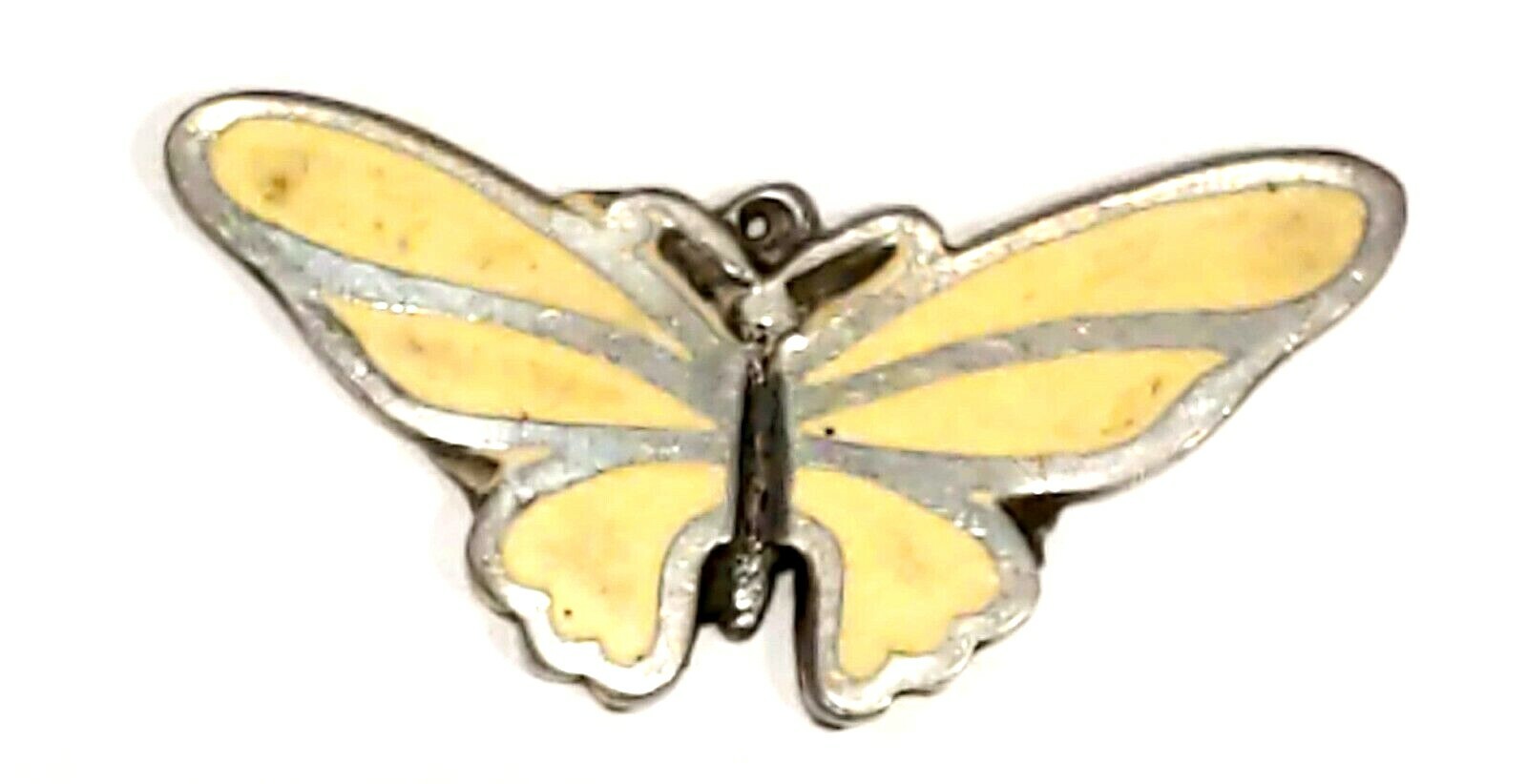 Antique Vintage Large Yellow Butterfly Pendant Charm Trim Silver Bead #Fash176