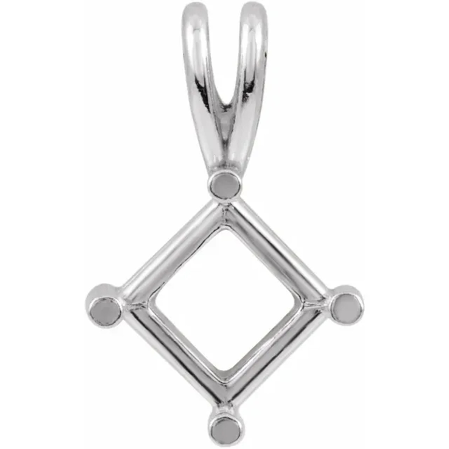 Princess Cut Pendant Mounting (Pre-Notched) 14K White Gold 4 Prong Basket Design