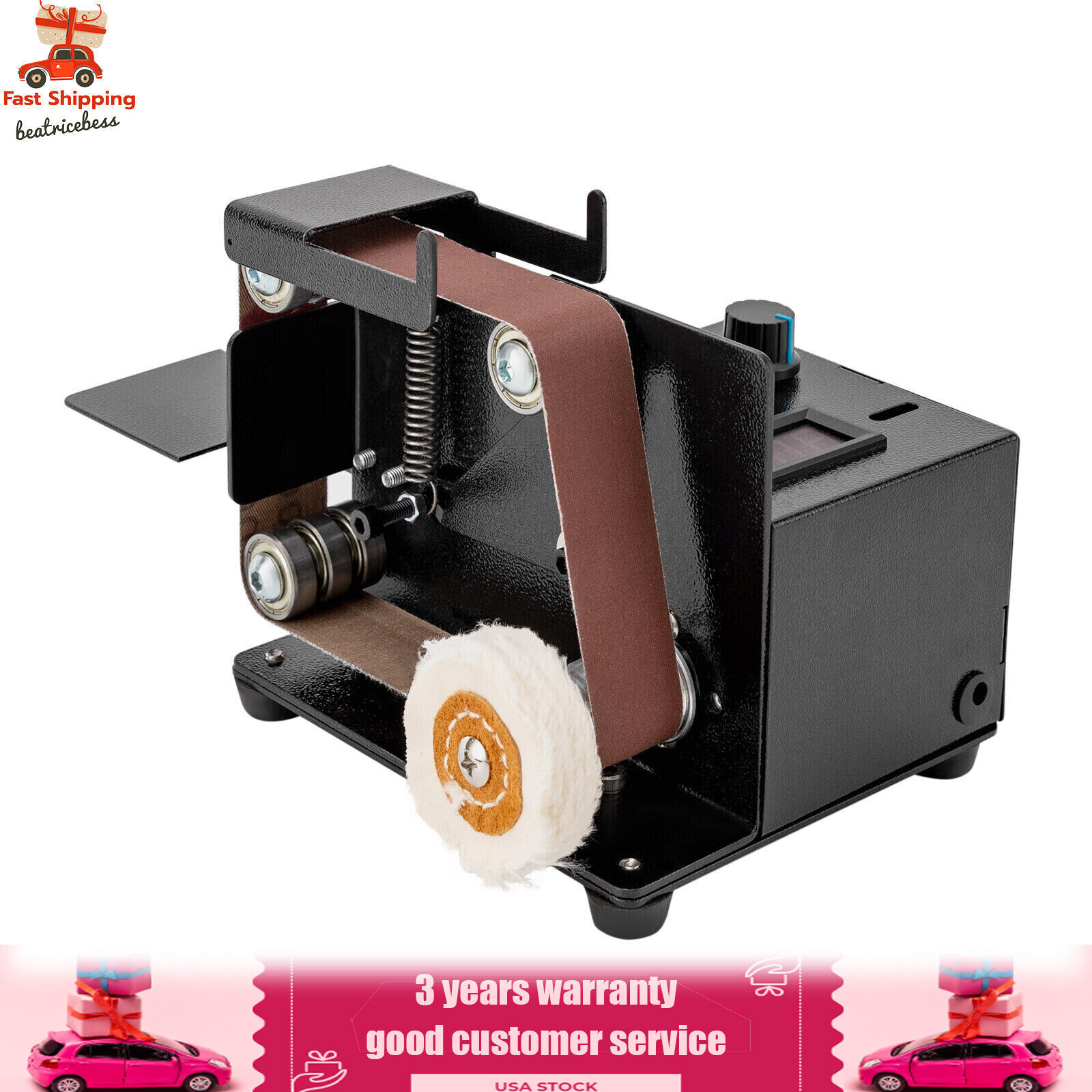 Electric Polishing Grinding Machine with 10PC Abrasive Belt for Wood Metal Knife