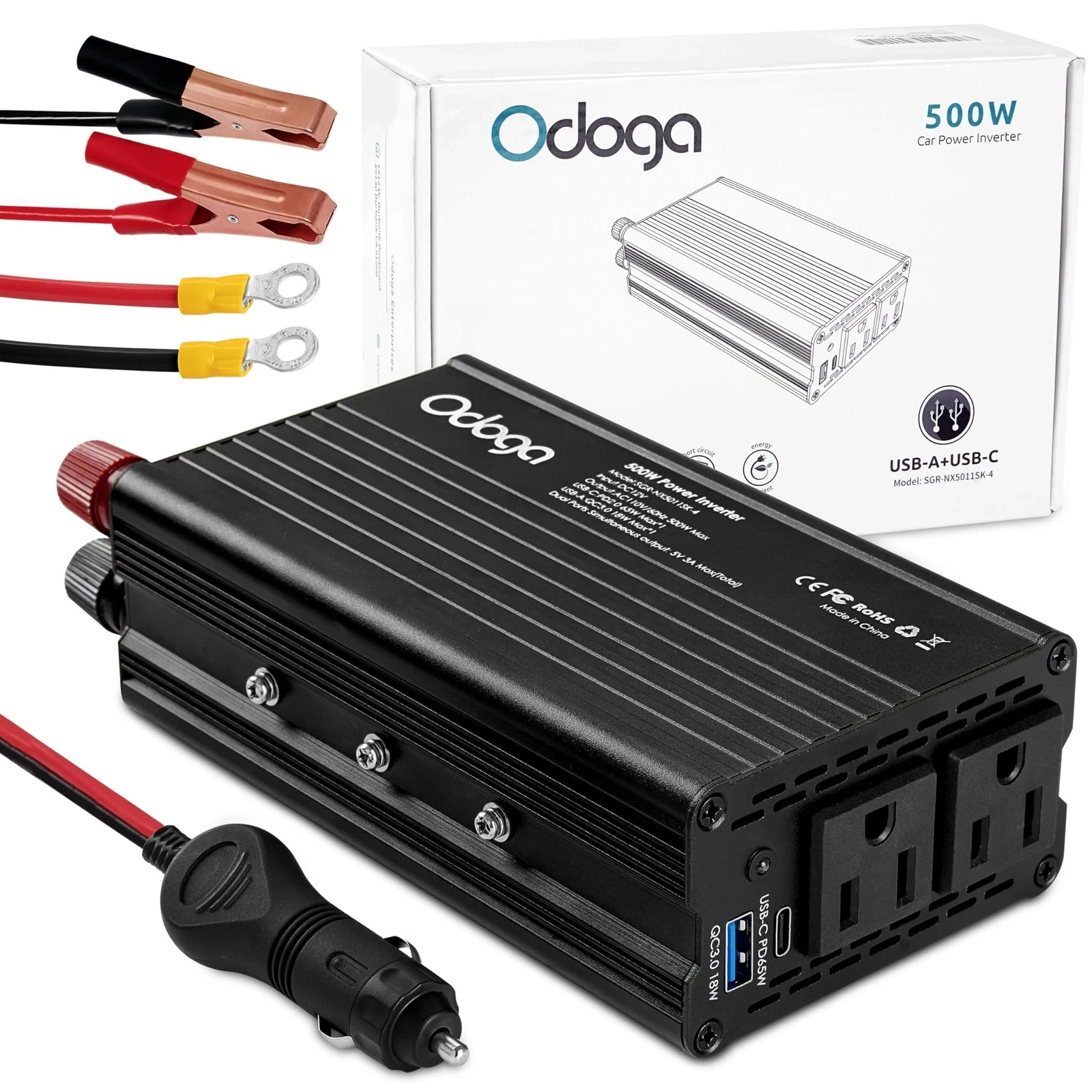 ODOGA 500W Car Power Inverter 12v to 110v, Car Adapter for Plug Outlet DC to AC