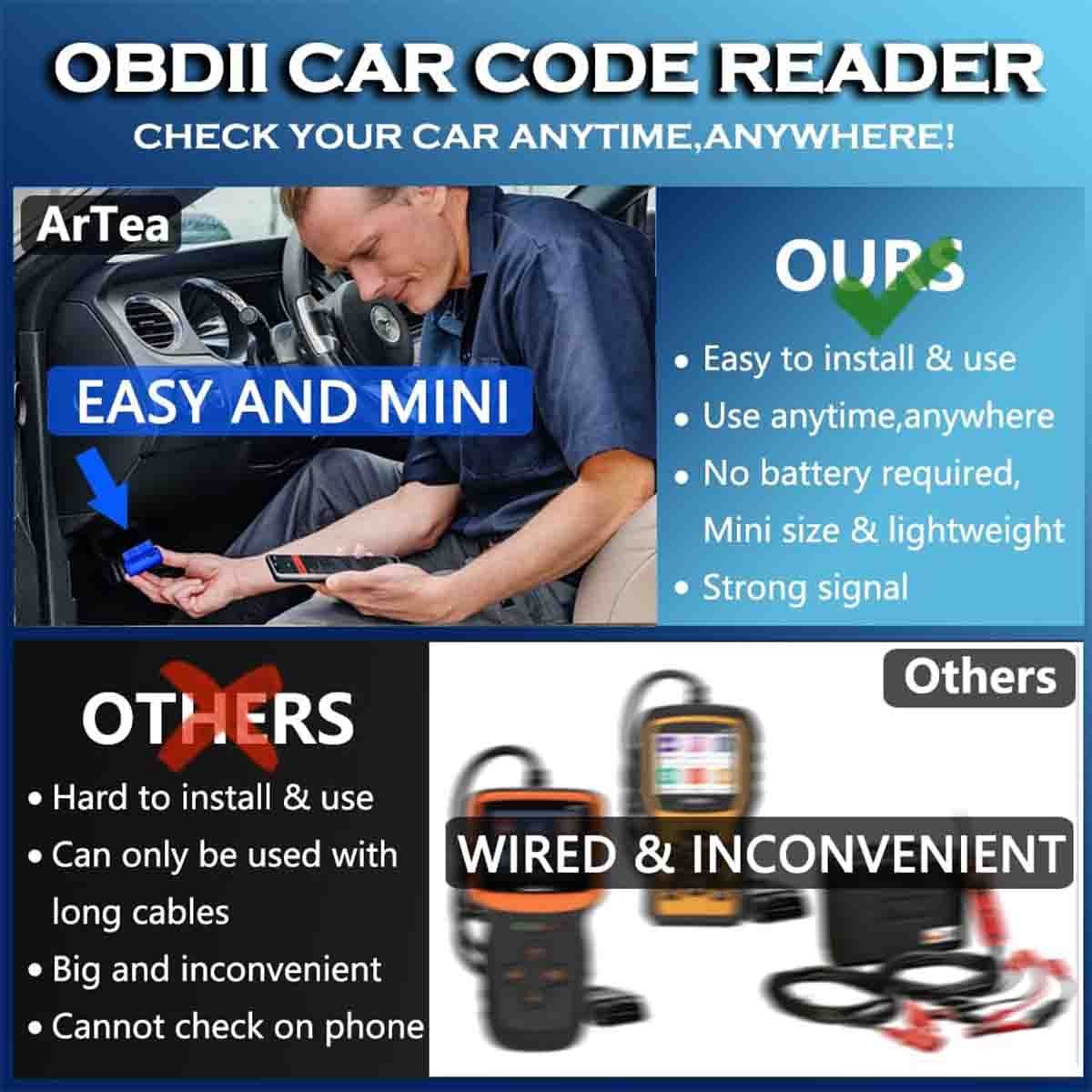 OBD2 Scanner Bluetooth, Car Code Reader Car Diagnostic Scan Tool for Android IOS