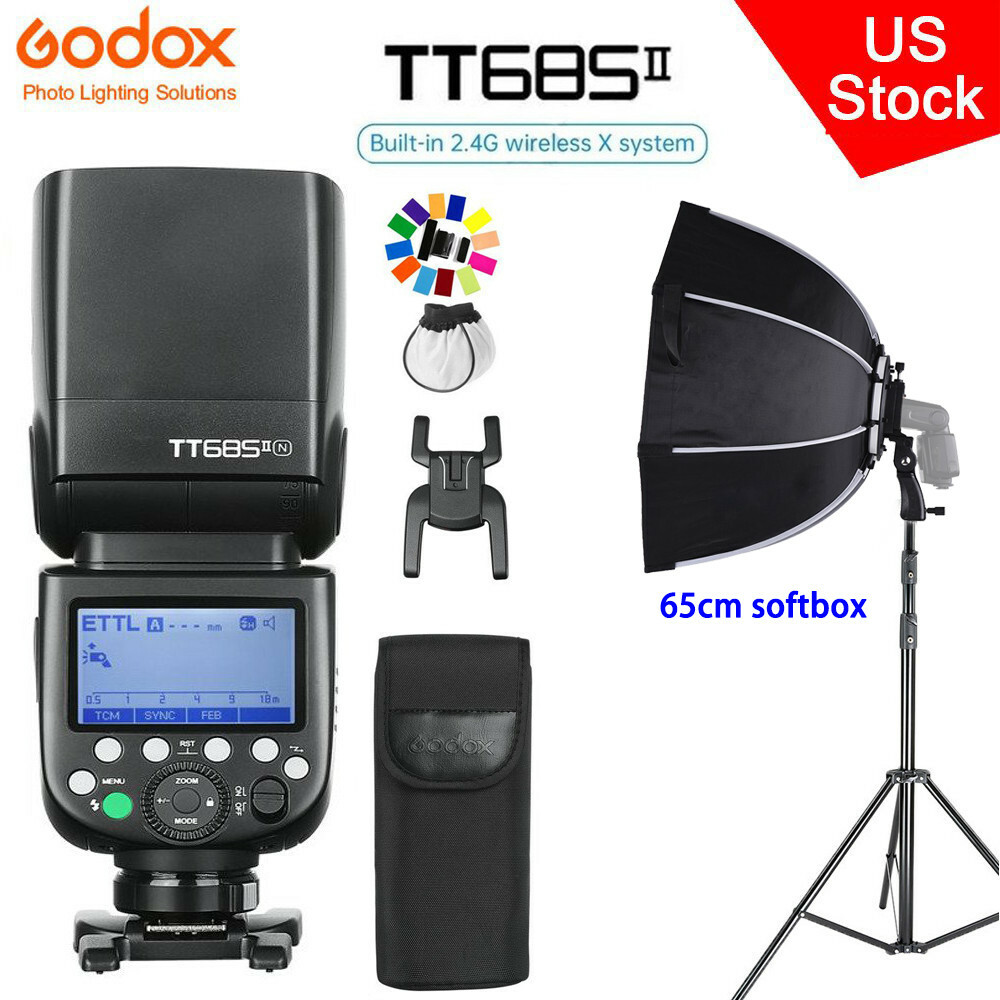 US Godox TT685II-N 2.4G TTL Speedlite Flash+65cm Folding Softbox Stand for Nikon