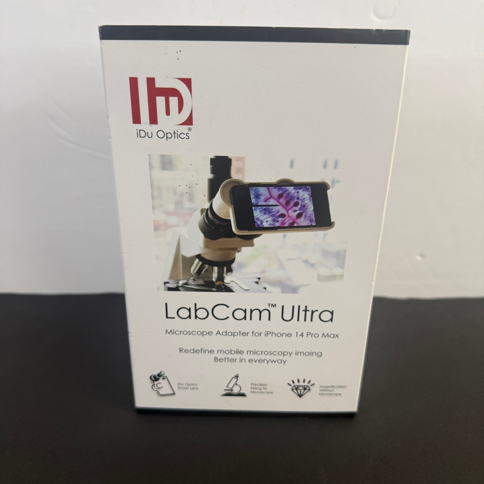 iDu Optics LabCam Ultra Microscope Adapter for iPhone 14 Pro Max 15X Mag White