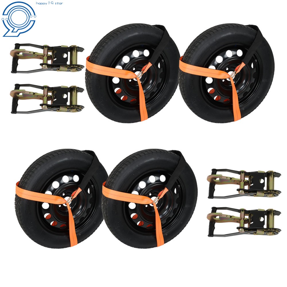 Car Tie Down with Snap Hooks- 4 Pack 2"x96" with 3,300lb Safe Working Orange