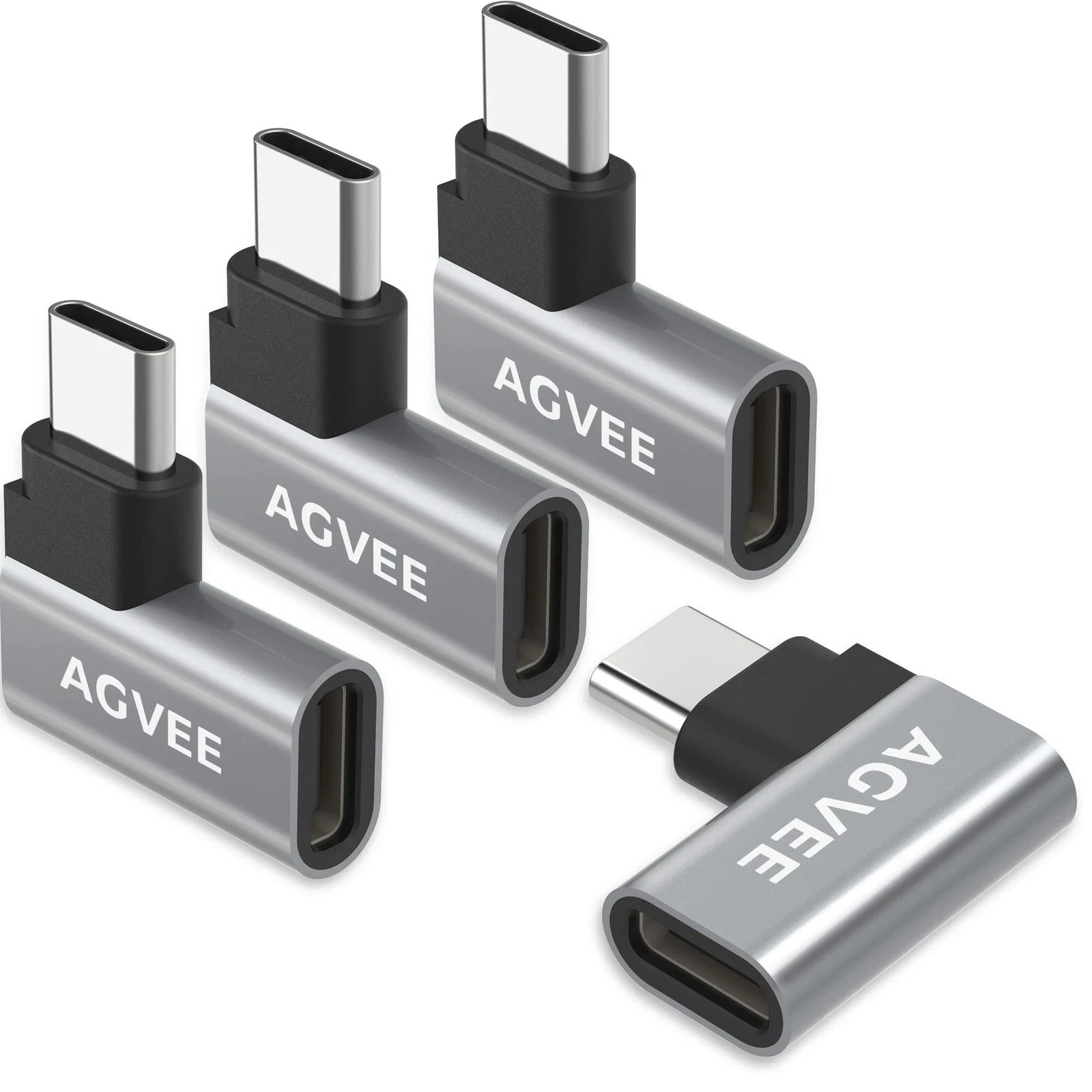 AGVEE 4 Pack Side Angle 90 Degree USB-C Male to Right 4 Pack, Gray